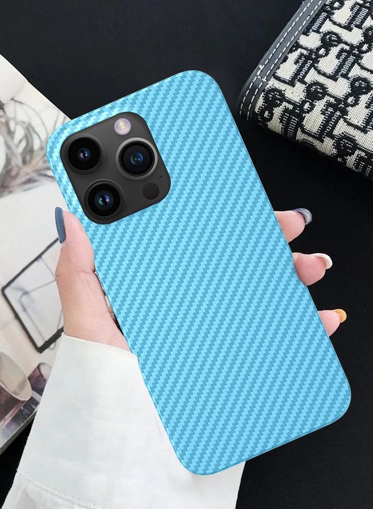 iPhone 14 Pro Case Carbon Fiber Texture Anti-Fingerprint Slim Shockproof Cover 6.1 inch Light Blue - Image 4