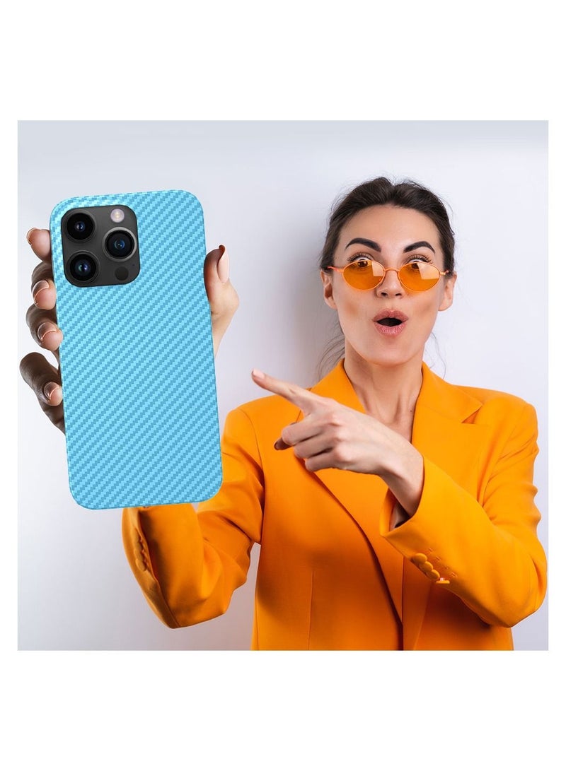 iPhone 14 Pro Case Carbon Fiber Texture Anti-Fingerprint Slim Shockproof Cover 6.1 inch Light Blue - Image 3