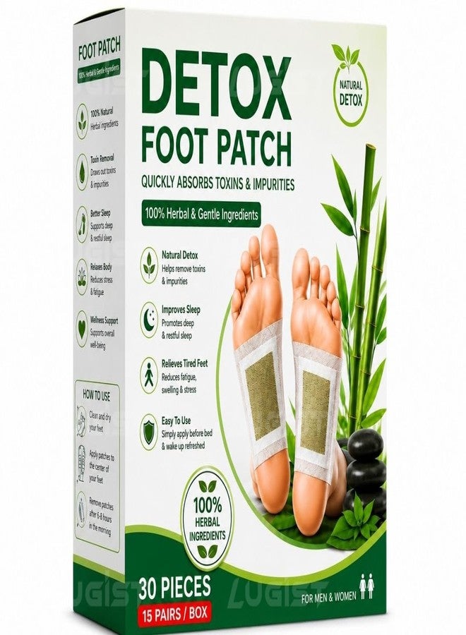 Detox Foot patches 30 pads, Cleansing Toxin Remover Foot Pads, Pain Relief,Stress Relief Sleep Patch for Detoxification, For Men & Women (15 PARIS) - Image 1