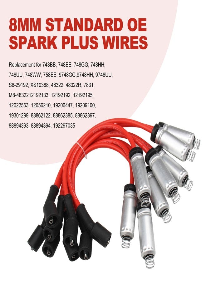SPARKWHIZ مجموعة ملفات الإشعال المربعة SPARKWHIZ UF271 وأسلاك شمعات الإشعال 748EE، متوافقة مع سيارات GMC Sierra/Suburban Escalade Avalanche وChevy Silverado 1500 بمحركات 4.8 لتر و5.3 لتر و6.0 لتر، رقم القطعة D581 12558693 - Image 4