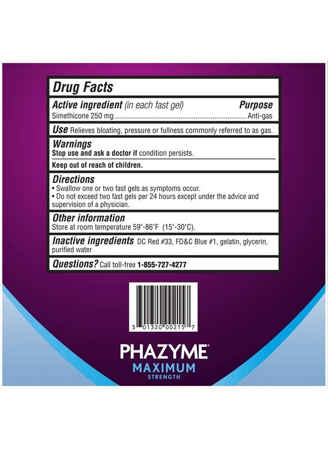 Maximum Strength Gas and Bloating Relief, 250 mg Simethicone, 36 Fast Gels(Pack of 1)