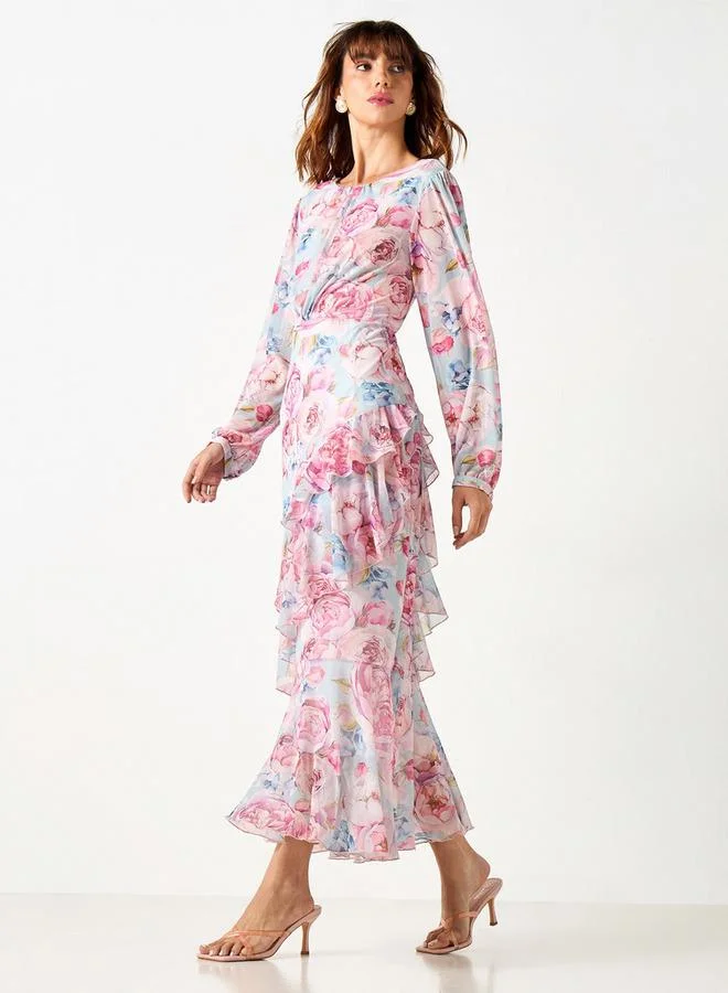 ايكونيك فستان بأكمام طويلة وطبعات زهرية من آيكونيك