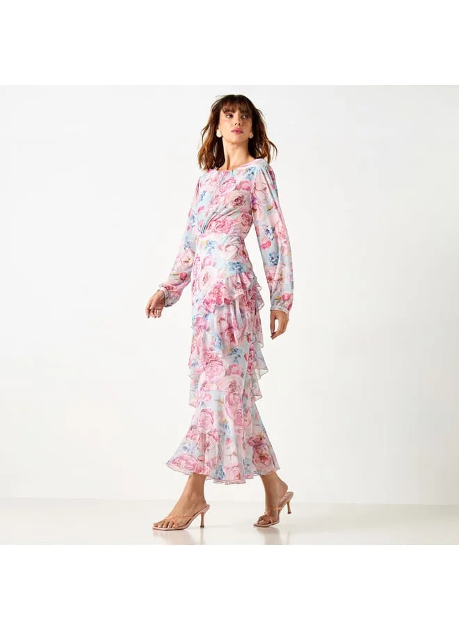 Iconic Iconic All-Over Floral Print Dress with Long Sleeves