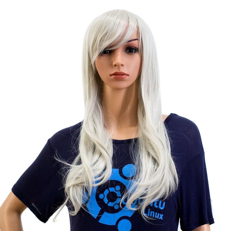 SWACC 26-Inch Long Curly Wave Cosplay Synthetic Wig Colored Hair Piece for Women with Wig Cap (Silvery White) - Image 3