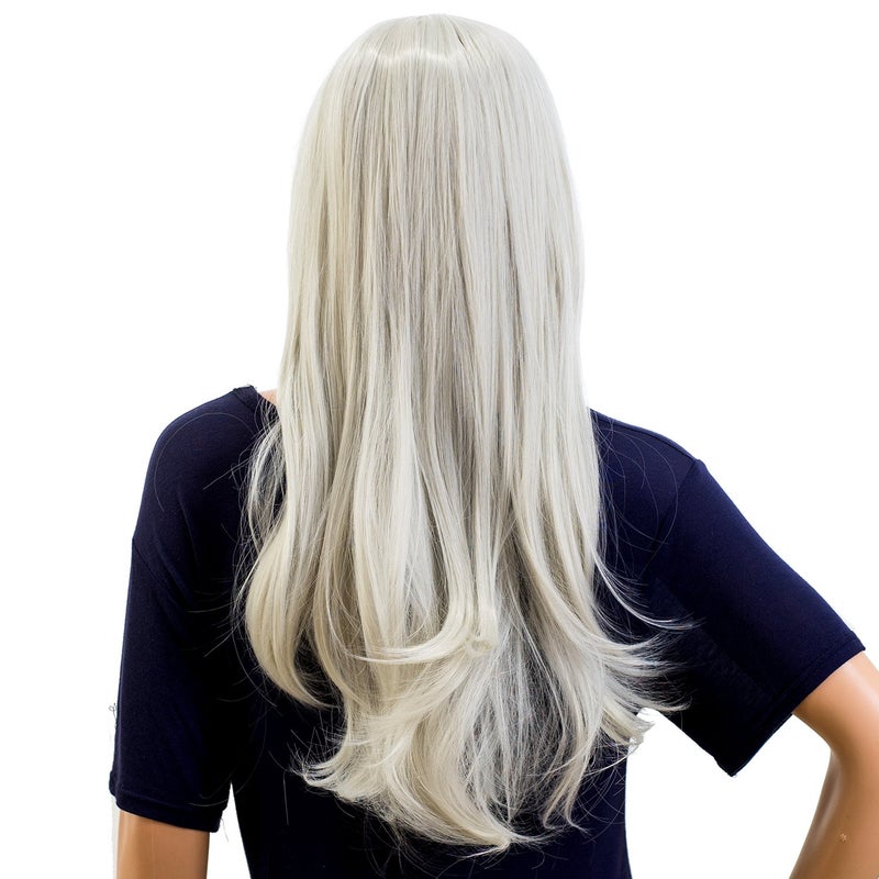 SWACC 26-Inch Long Curly Wave Cosplay Synthetic Wig Colored Hair Piece for Women with Wig Cap (Silvery White) - Image 2