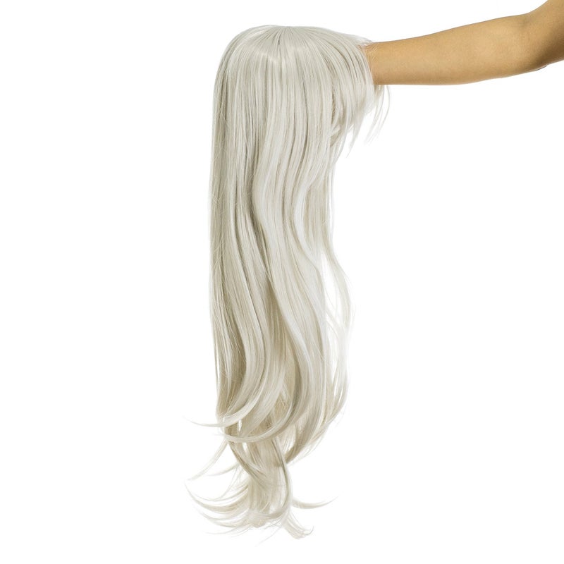 SWACC 26-Inch Long Curly Wave Cosplay Synthetic Wig Colored Hair Piece for Women with Wig Cap (Silvery White) - Image 5