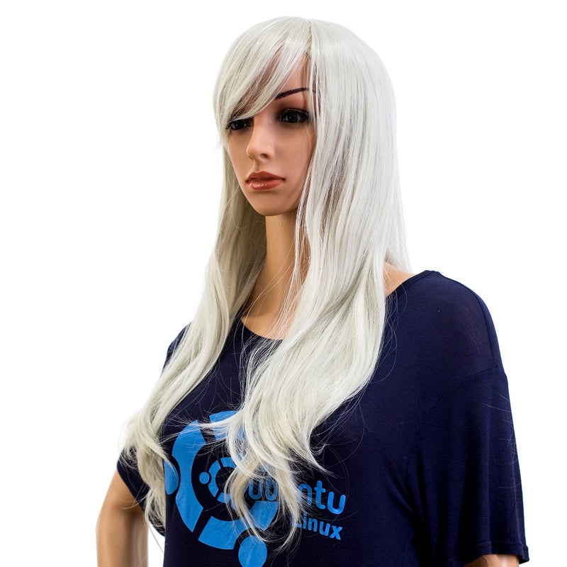 SWACC 26-Inch Long Curly Wave Cosplay Synthetic Wig Colored Hair Piece for Women with Wig Cap (Silvery White) - Image 1