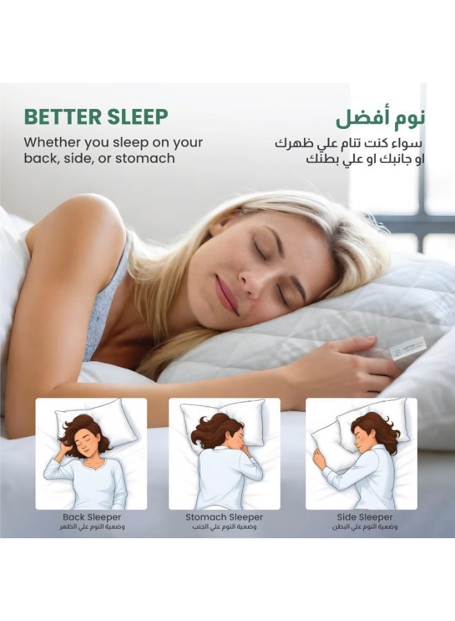 إي وورلد وسائد سرير بيضاء عالية الجودة، بتصميم مبطن على شكل ماسي للنوم على الجنب والبطن، مضادة للحساسية، ناعمة ومنتفخة، خفيفة وقابلة للتنفس بحشوة بوليستر متينة للراحة القصوى (50×75 سم) – عبوة 1 & 2 - Image 3