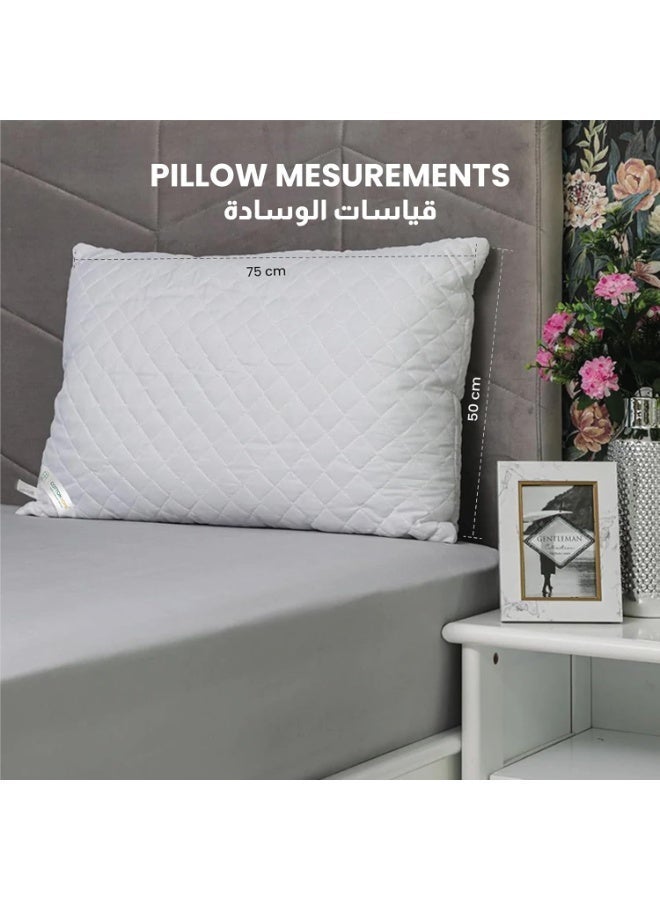 إي وورلد وسائد سرير بيضاء عالية الجودة، بتصميم مبطن على شكل ماسي للنوم على الجنب والبطن، مضادة للحساسية، ناعمة ومنتفخة، خفيفة وقابلة للتنفس بحشوة بوليستر متينة للراحة القصوى (50×75 سم) – عبوة 1 & 2 - Image 2