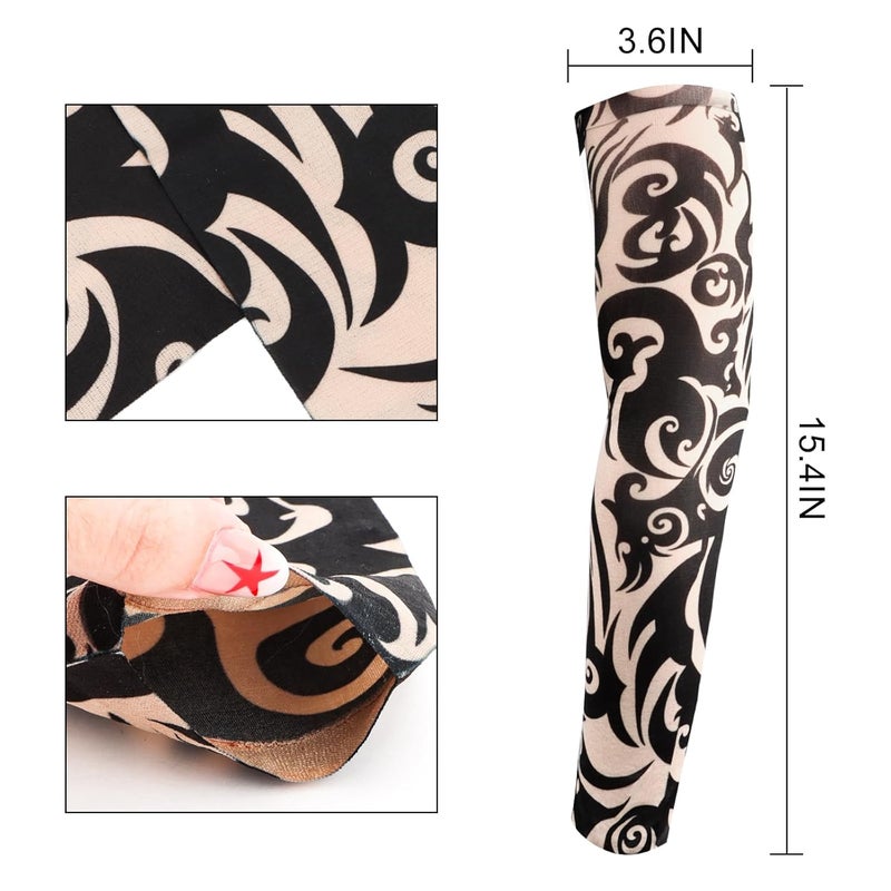 YARIEW Tattoo Sleeves for Men, 6Pcs Fake Tattoos Sleeves to Cover Arms Sun Protection Sleeve Covers for Men and Women (Set 9) - Image 2