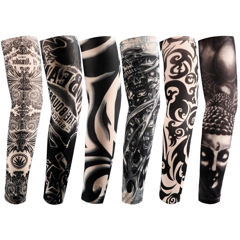 YARIEW Tattoo Sleeves for Men, 6Pcs Fake Tattoos Sleeves to Cover Arms Sun Protection Sleeve Covers for Men and Women (Set 9) - Image 1