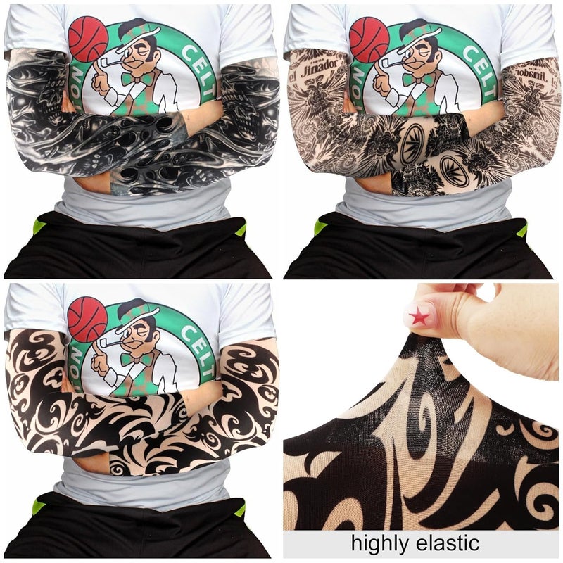 YARIEW Tattoo Sleeves for Men, 6Pcs Fake Tattoos Sleeves to Cover Arms Sun Protection Sleeve Covers for Men and Women (Set 9) - Image 3