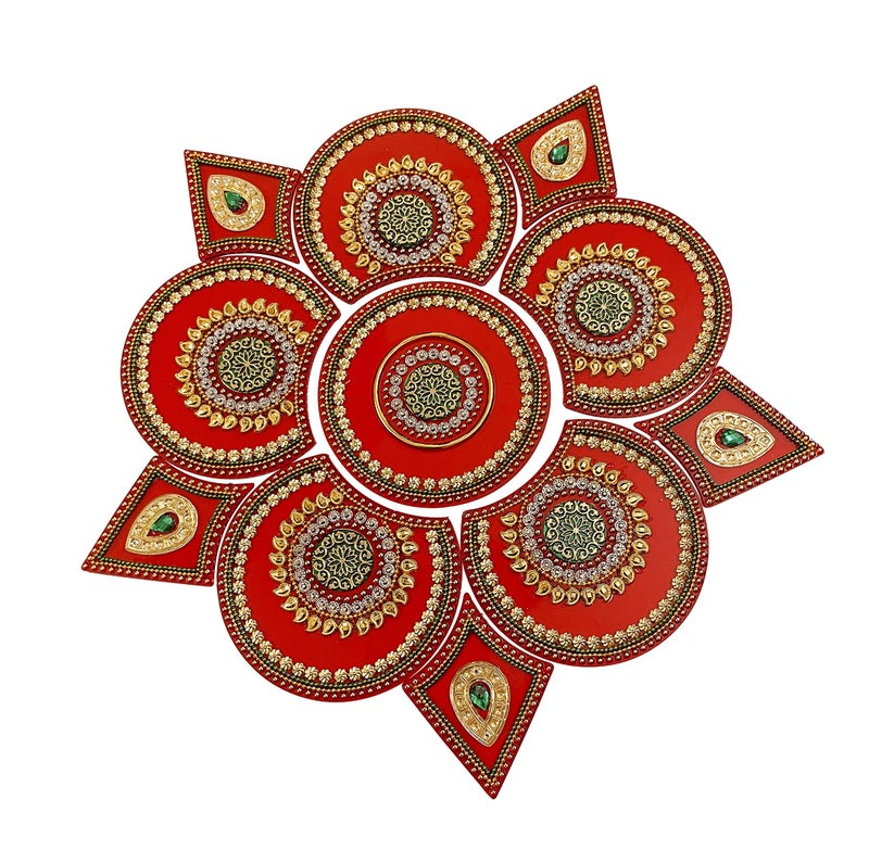 Moira® Rangoli Big Acrylic Red 11 pcs Set for Festival Decorations - Image 1