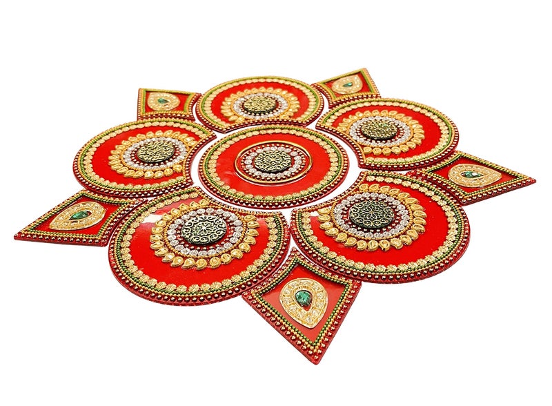 Moira® Rangoli Big Acrylic Red 11 pcs Set for Festival Decorations - Image 3