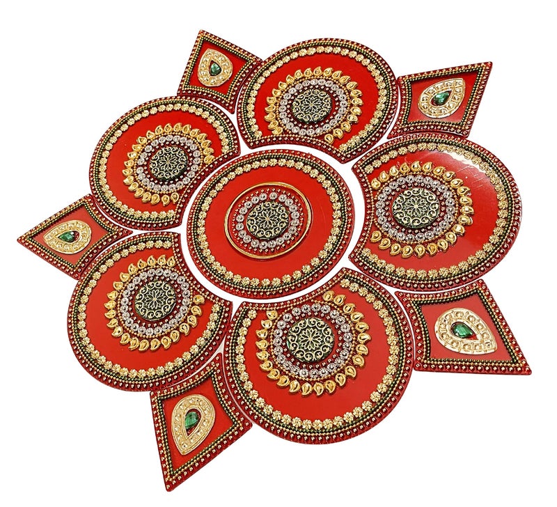 Moira® Rangoli Big Acrylic Red 11 pcs Set for Festival Decorations - Image 4