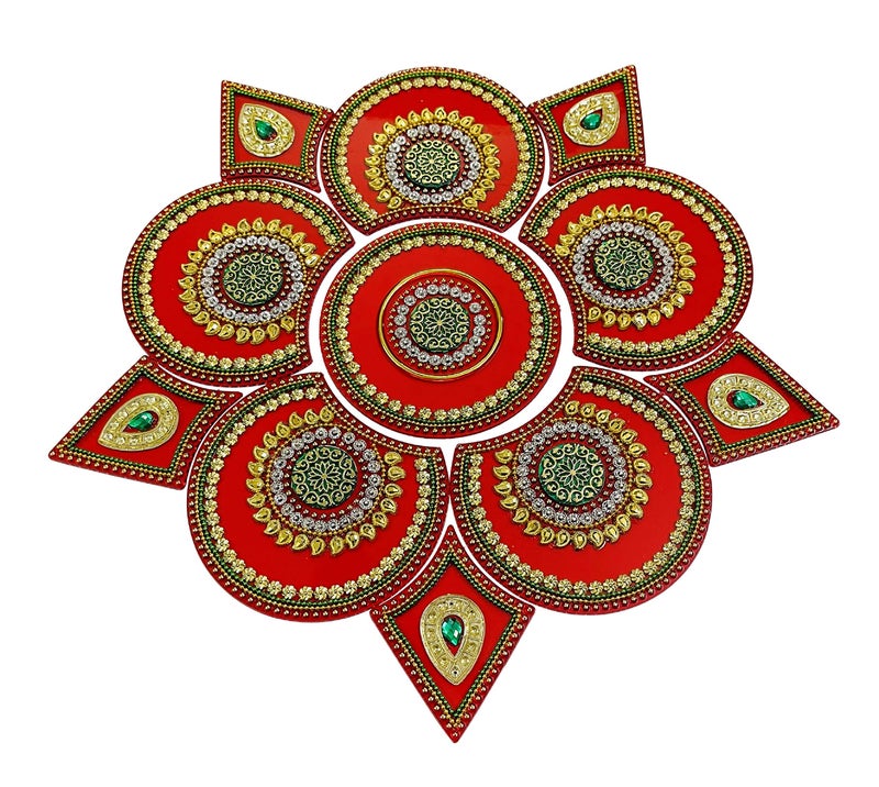 Moira® Rangoli Big Acrylic Red 11 pcs Set for Festival Decorations - Image 5