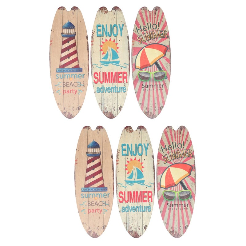 6 Pcs Surfboard Signs Hanging Sign Beach Themed Decorative Wall Art - Image 1