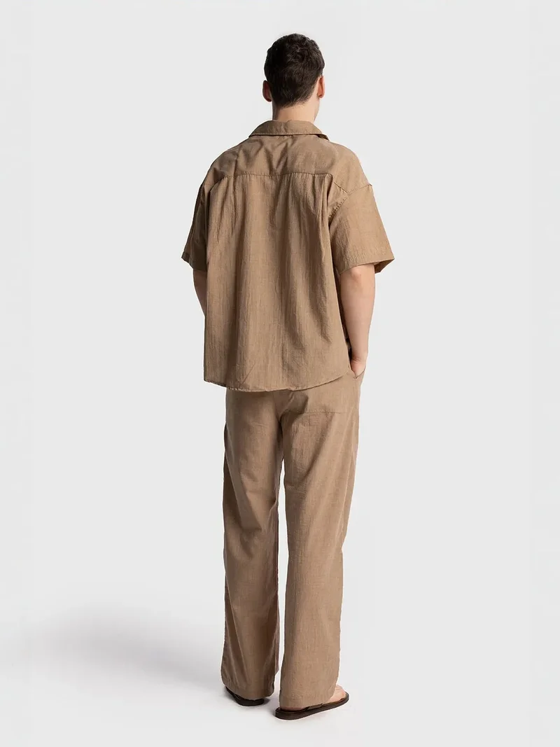 Giesto Camel Brown GIESTO Men's Relaxed Fit Short Sleeve Shirt for Men | Best Price UAE