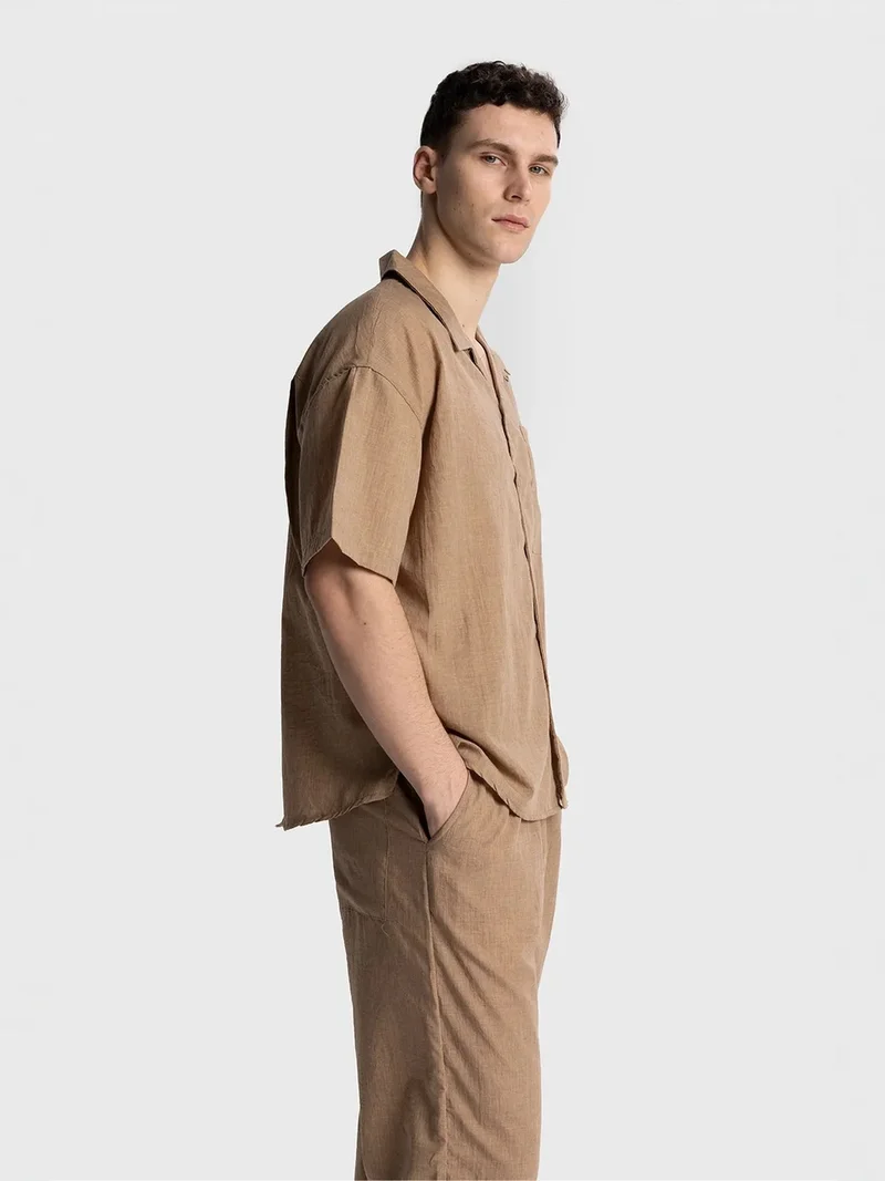 Giesto Camel Brown GIESTO Men's Relaxed Fit Short Sleeve Shirt for Men | Best Price UAE