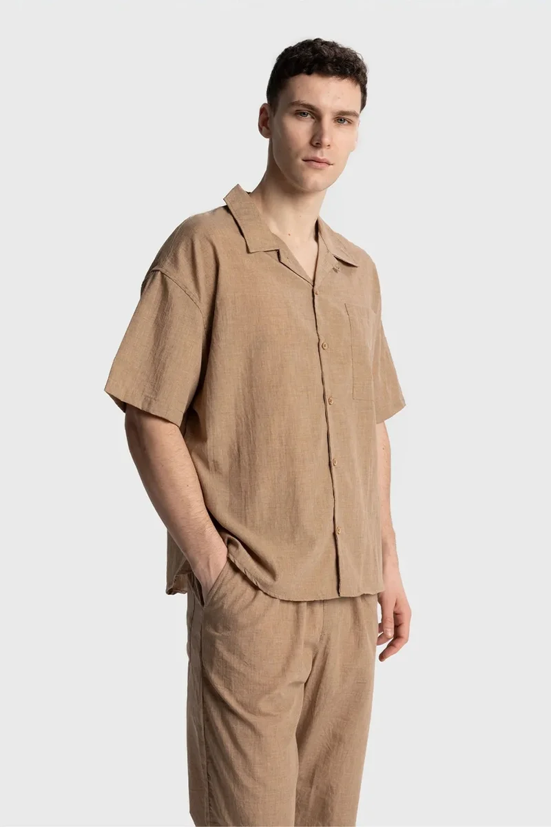 Giesto Camel Brown GIESTO Men's Relaxed Fit Short Sleeve Shirt for Men | Best Price UAE
