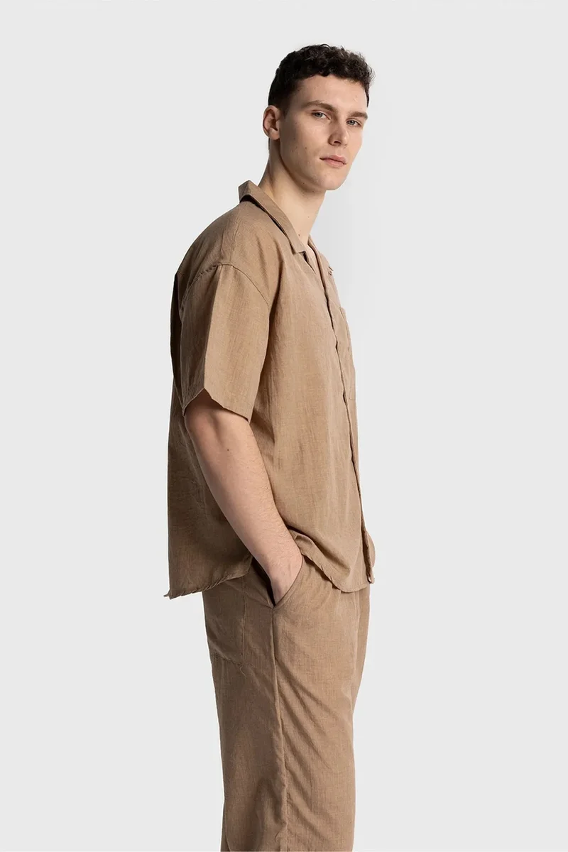 Giesto Camel Brown GIESTO Men's Relaxed Fit Short Sleeve Shirt for Men | Best Price UAE