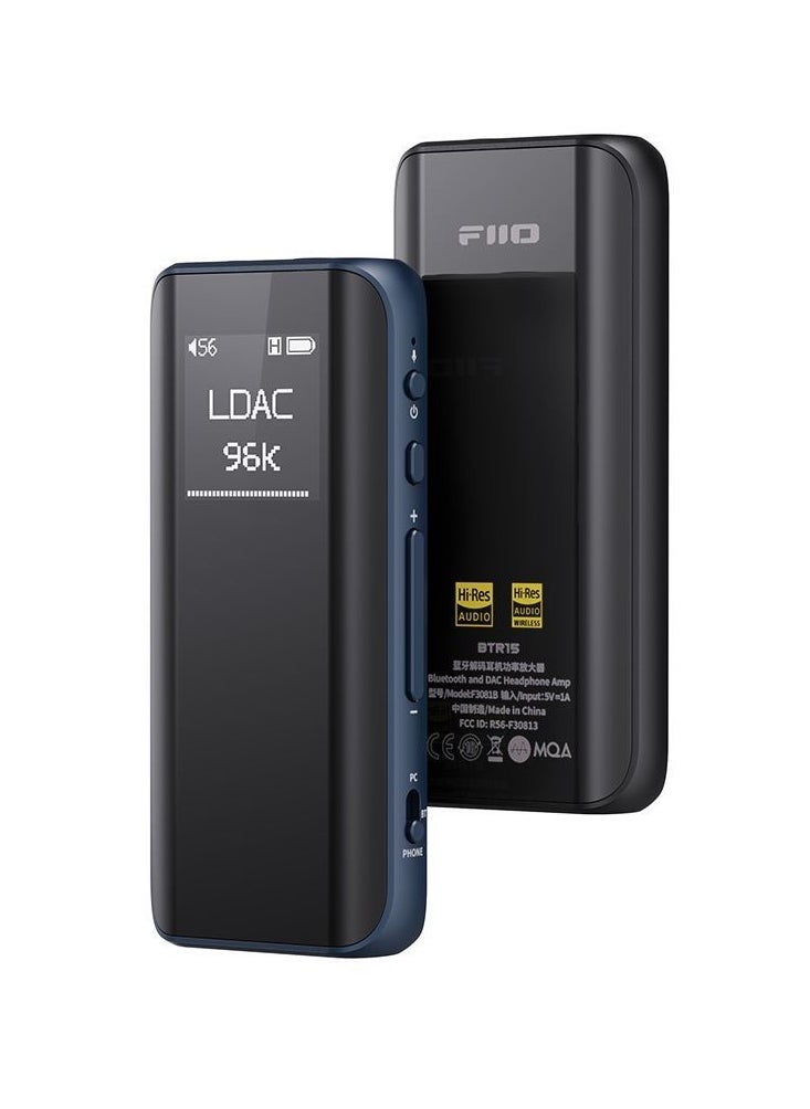 FiiO - BTR15 Headphone Amps Bluetooth 5.1 Receiver High Resolution 384K/32Bit Native DSD256 USB DAC Supports LDAC/aptX HD/MQA For Smartphones/PC/Car/Home Audio Titanium - Image 1
