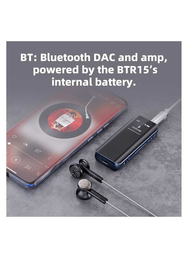 FiiO - BTR15 Headphone Amps Bluetooth 5.1 Receiver High Resolution 384K/32Bit Native DSD256 USB DAC Supports LDAC/aptX HD/MQA For Smartphones/PC/Car/Home Audio Titanium - Image 1