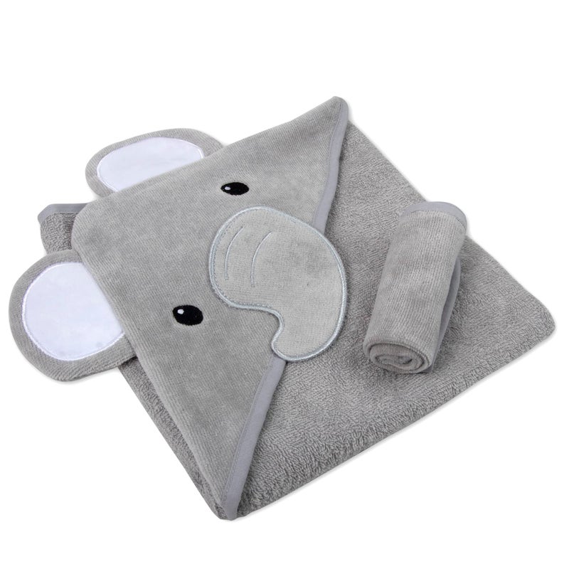 Baby Essentials Baby Animal Hooded Towel and Washcloth Set for Newborns, Infants, Toddlers Boys and Girls 3-24 Months (Elegant Grey Elephant) - Image 3