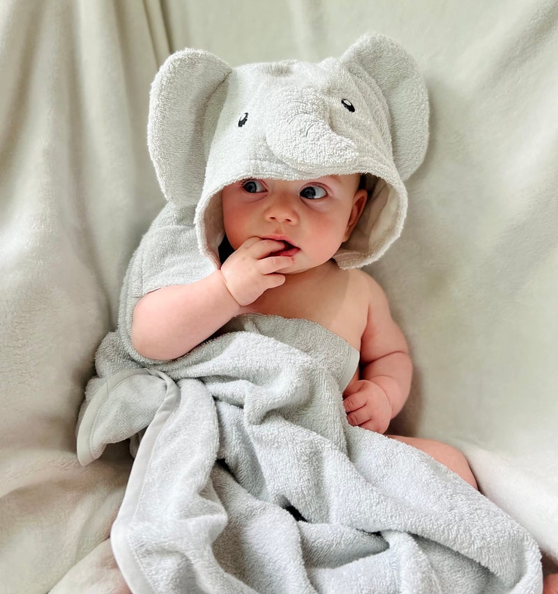 Baby Essentials Baby Animal Hooded Towel and Washcloth Set for Newborns, Infants, Toddlers Boys and Girls 3-24 Months (Elegant Grey Elephant) - Image 5