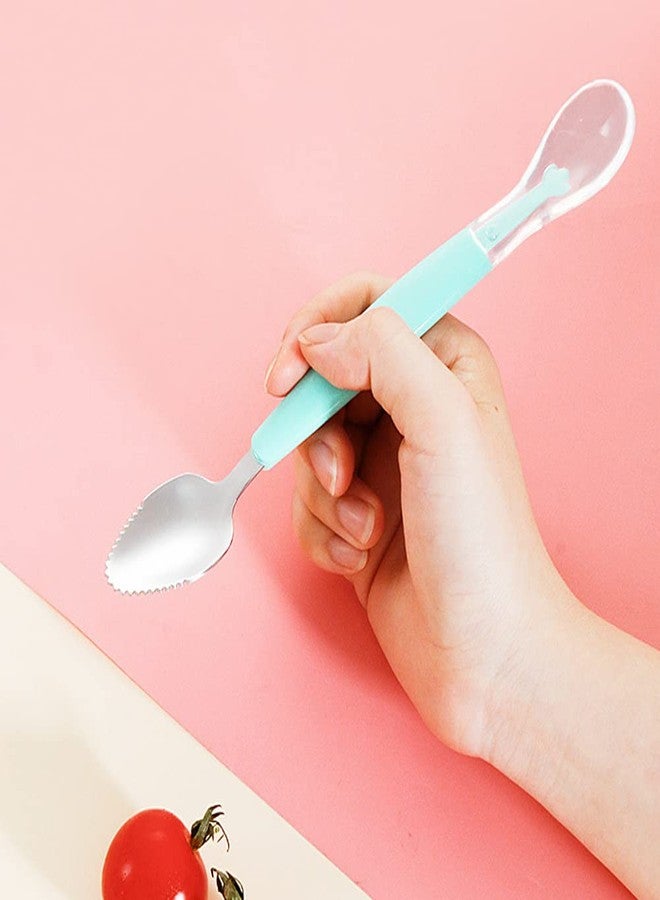 Bowiemall Double Head Baby Spoon Silicone Soft Baby Fruit Scraping Mud Spoon Feeding Spoons Training Scrapping Fruits Children Babies for Gifts (Pink) - 19.5 Cm - Image 2
