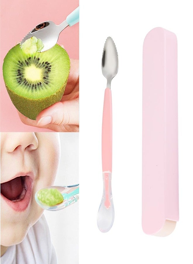 Bowiemall Double Head Baby Spoon Silicone Soft Baby Fruit Scraping Mud Spoon Feeding Spoons Training Scrapping Fruits Children Babies for Gifts (Pink) - 19.5 Cm - Image 1