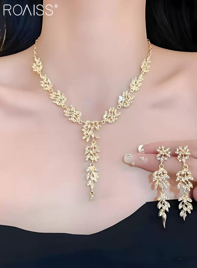 roaiss Women's Gold Rhinestone Necklace and Earrings, Luxury Tassel Bridal Jewelry Set, Suitable for Parties and Festivals, Elegant Fashion Accessories - Image 4
