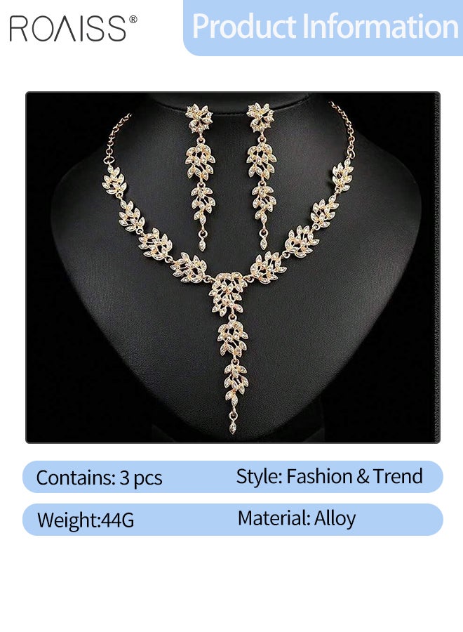 roaiss Women's Gold Rhinestone Necklace and Earrings, Luxury Tassel Bridal Jewelry Set, Suitable for Parties and Festivals, Elegant Fashion Accessories - Image 2