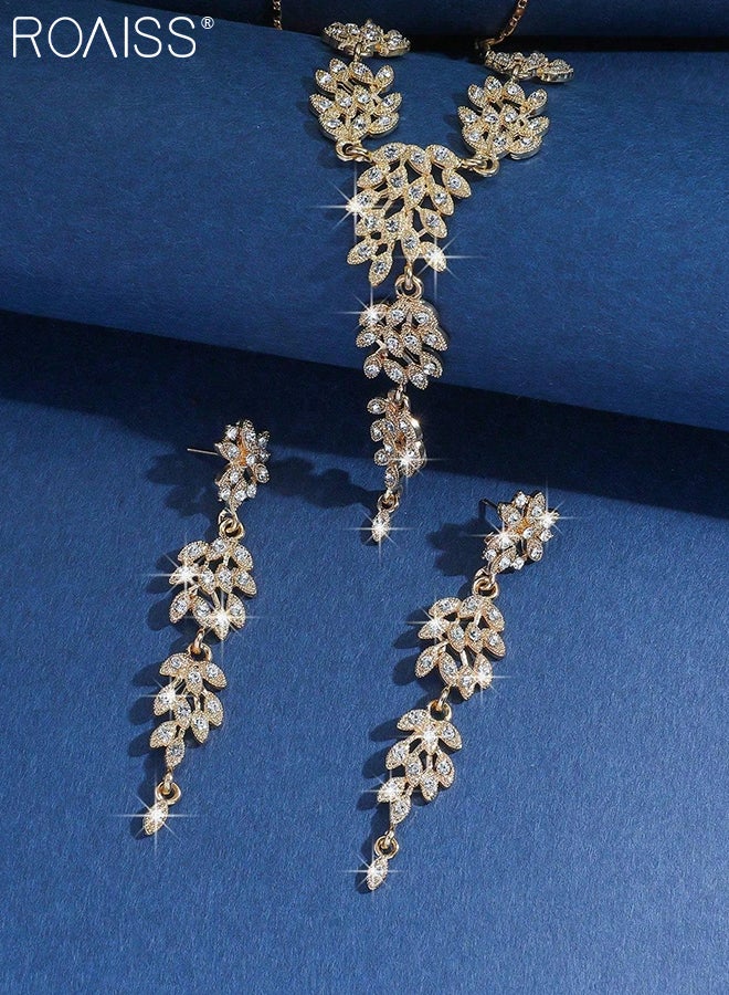 roaiss Women's Gold Rhinestone Necklace and Earrings, Luxury Tassel Bridal Jewelry Set, Suitable for Parties and Festivals, Elegant Fashion Accessories - Image 5