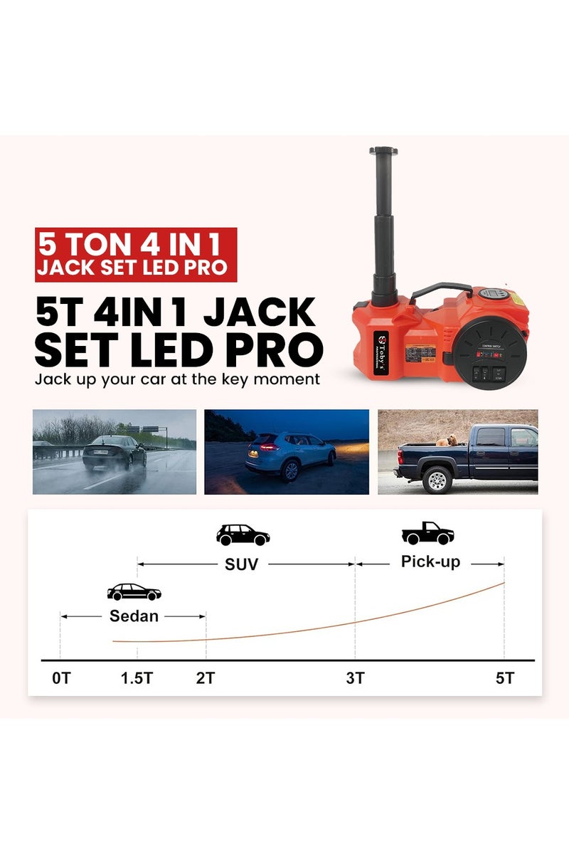 توبيز جاك كهربائي توبي 5 طن 12 فولت مجموعة جاك هيدروليكي (نطاق الرفع: 6.1~17.7 بوصة) مع جهاز نفخ جاك كهربائي للسيارة SUV سيدان MPV تغيير الإطارات مجموعة إصلاح الطوارئ - Image 2