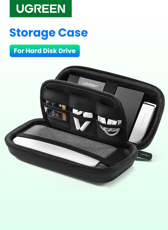 يو جرين حقيبة محرك الأقراص الصلبة الخارجية، حقيبة تنظيم ملحقات السفر الإلكترونية لمحركات الأقراص الصلبة مقاس 2.5 بوصة، مثل Western Digital وToshiba وSeagate وPower Bank وكابل USB وسماعات الأذن والبطاقات والمزيد باللون الأسود - Image 1
