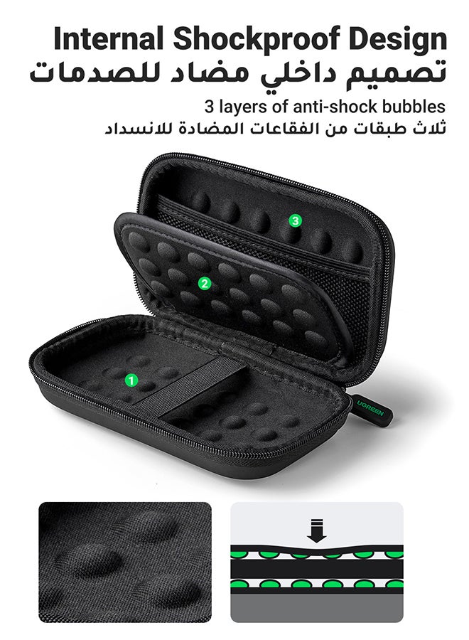 يو جرين حقيبة محرك الأقراص الصلبة الخارجية، حقيبة تنظيم ملحقات السفر الإلكترونية لمحركات الأقراص الصلبة مقاس 2.5 بوصة، مثل Western Digital وToshiba وSeagate وPower Bank وكابل USB وسماعات الأذن والبطاقات والمزيد باللون الأسود - Image 3