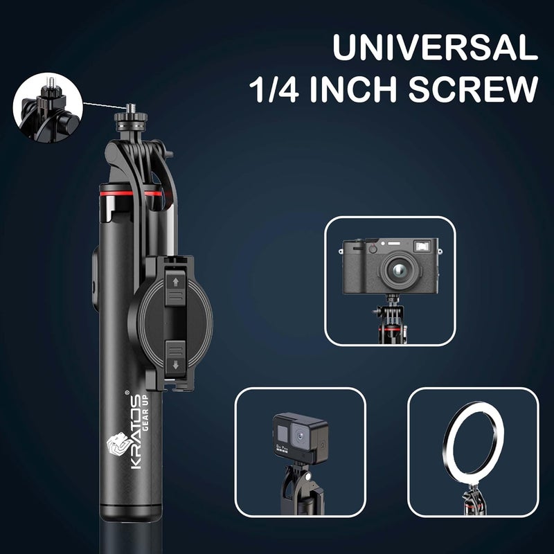 Kratos Magnetic Selfie Stick Tripod Stand Reinforced 53"/ 135 CM Long tripod stand, 360° Rotation, Bluetooth Remote for Selfie, Vlogging, Travel & Compatible with iPhone, Smartphones, Gopro, Ringlight - Image 4