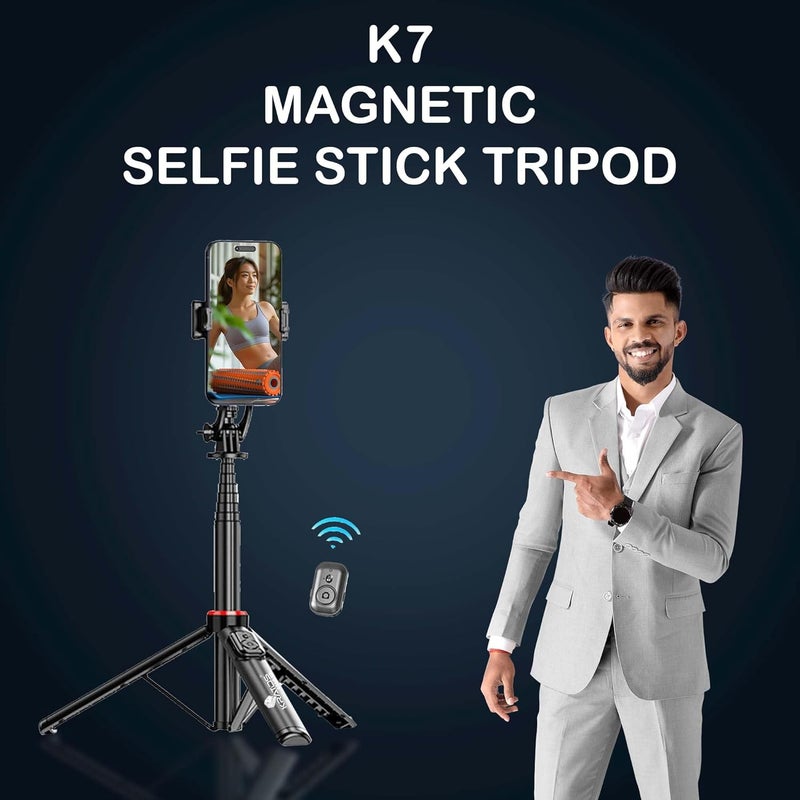 Kratos Magnetic Selfie Stick Tripod Stand Reinforced 53"/ 135 CM Long tripod stand, 360° Rotation, Bluetooth Remote for Selfie, Vlogging, Travel & Compatible with iPhone, Smartphones, Gopro, Ringlight - Image 2