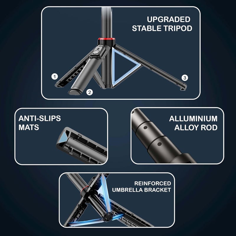 Kratos Magnetic Selfie Stick Tripod Stand Reinforced 53"/ 135 CM Long tripod stand, 360° Rotation, Bluetooth Remote for Selfie, Vlogging, Travel & Compatible with iPhone, Smartphones, Gopro, Ringlight - Image 5