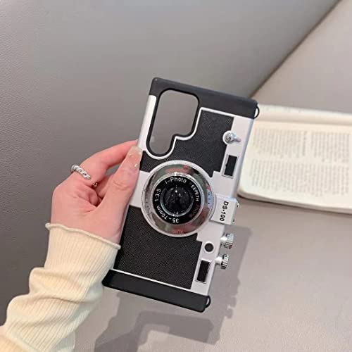QoKcoahn Camera Case Compatible with Samsung Galaxy S25 Plus Kawaii 3D Cartoon Vintage Camera with Long Lanyard Silicone PC Crossbody Phone Case Shockproof Protector Black - Image 3