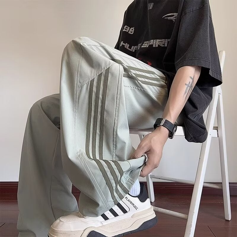 Striped Quick-Drying Ice Silk Pants Men'S Autumn New Loose Wide-Leg Boys Sports Pants Youth Casual Trousers - Image 2