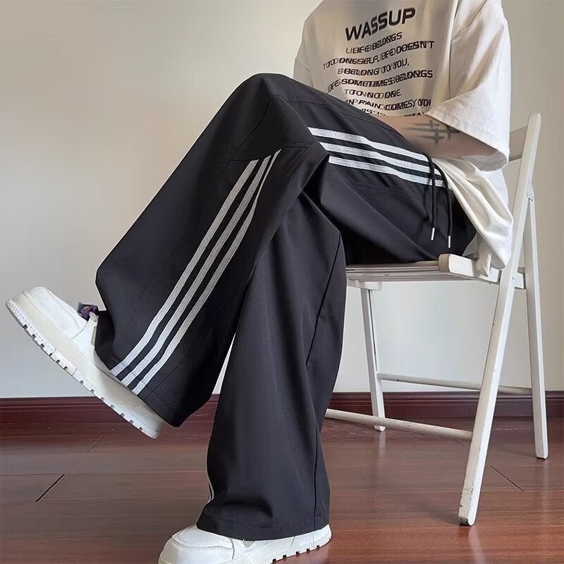 Striped Quick-Drying Ice Silk Pants Men'S Autumn New Loose Wide-Leg Boys Sports Pants Youth Casual Trousers - Image 3