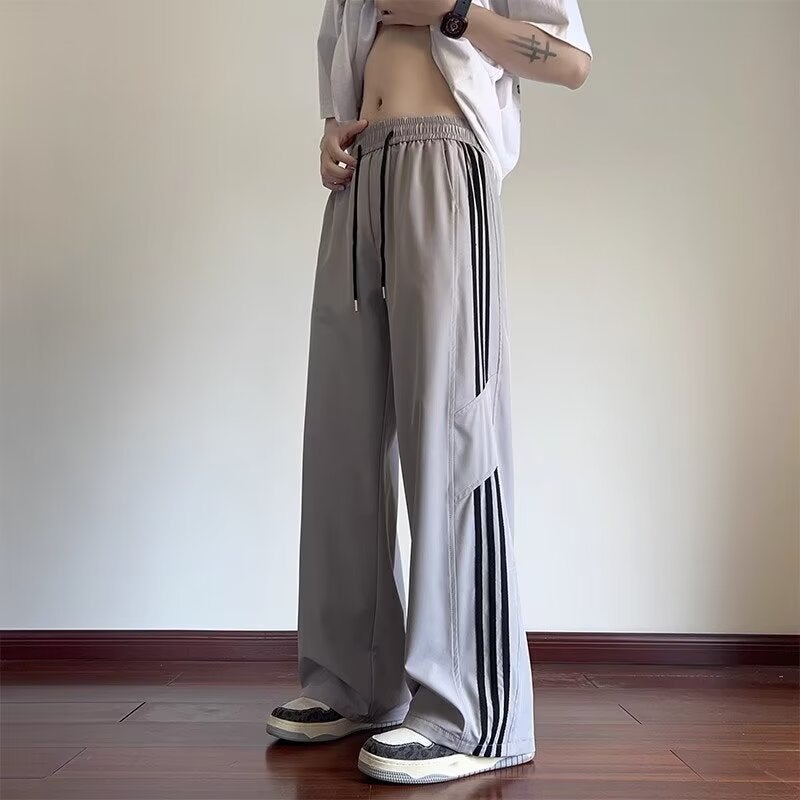 Striped Quick-Drying Ice Silk Pants Men'S Autumn New Loose Wide-Leg Boys Sports Pants Youth Casual Trousers - Image 5