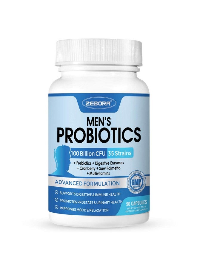 ZEBORA Probiotics for Men 100 Billion CFU - Probiotics for Digestive Health, Men's Probiotics Supplement, Prebiotics & Enzymes, for Prostate Health with Saw Palmetto | 90 Veg Capsules - Image 1