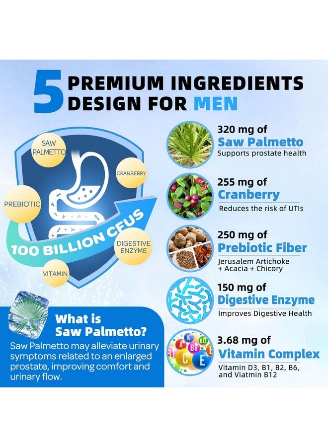ZEBORA Probiotics for Men 100 Billion CFU - Probiotics for Digestive Health, Men's Probiotics Supplement, Prebiotics & Enzymes, for Prostate Health with Saw Palmetto | 90 Veg Capsules - Image 4