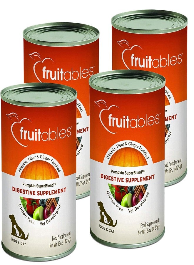 Fruitables Pumpkin Digestive Supplement - Made in USA Canned Pumpkin Puree for Dogs & Cats - Dog Digestive Support - 15 oz (4 Pack) - Image 1