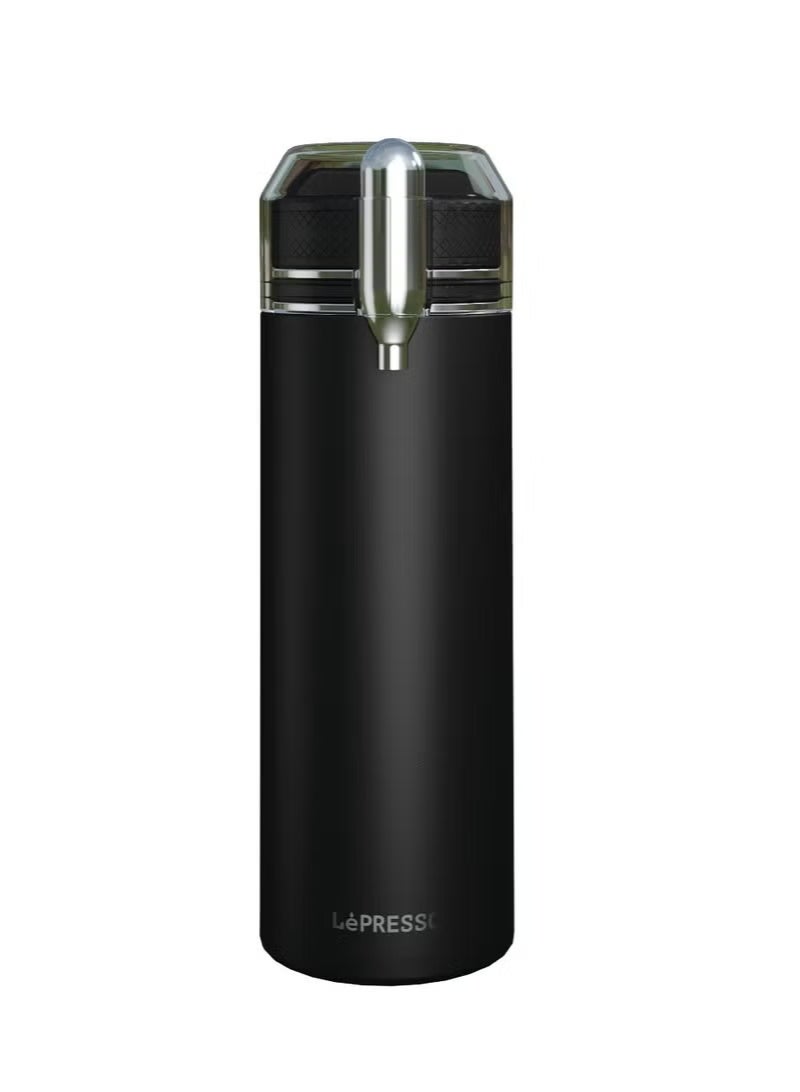 LePRESSO Sparkling Water Bottle with Double Wall Vacuum Insulation, 750ml Capacity, Ceramic Inner Coating, Made of 304 Stainless Steel, 500ml Carbonation Capacity, Compatible with 8g CO₂ Capsules – Black. - Image 1