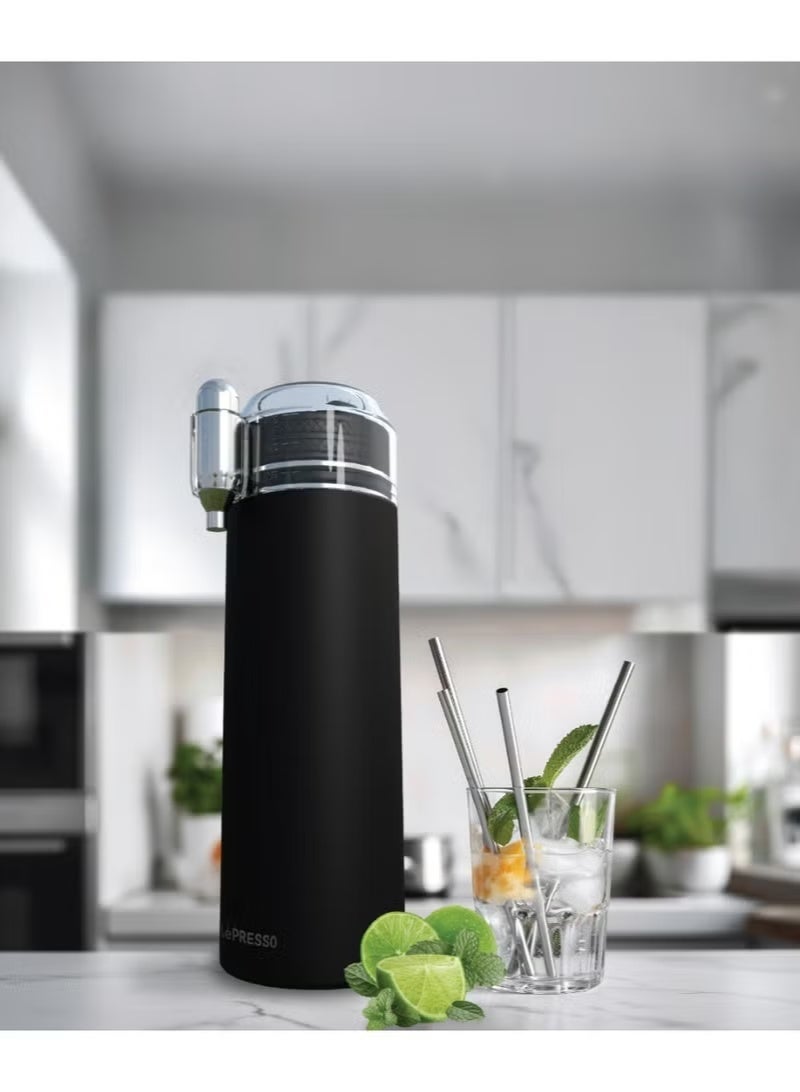 LePRESSO Sparkling Water Bottle with Double Wall Vacuum Insulation, 750ml Capacity, Ceramic Inner Coating, Made of 304 Stainless Steel, 500ml Carbonation Capacity, Compatible with 8g CO₂ Capsules – Black. - Image 4