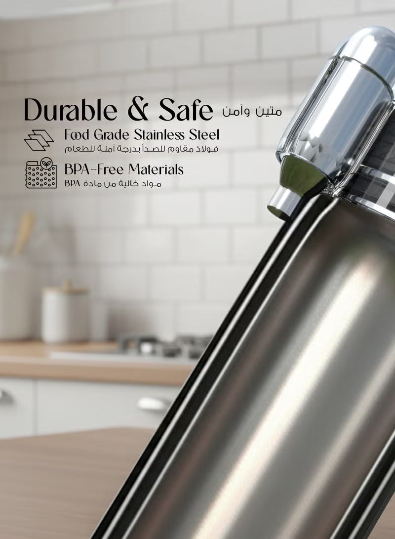LePRESSO Sparkling Water Bottle with Double Wall Vacuum Insulation, 750ml Capacity, Ceramic Inner Coating, Made of 304 Stainless Steel, 500ml Carbonation Capacity, Compatible with 8g CO₂ Capsules – Black. - Image 3